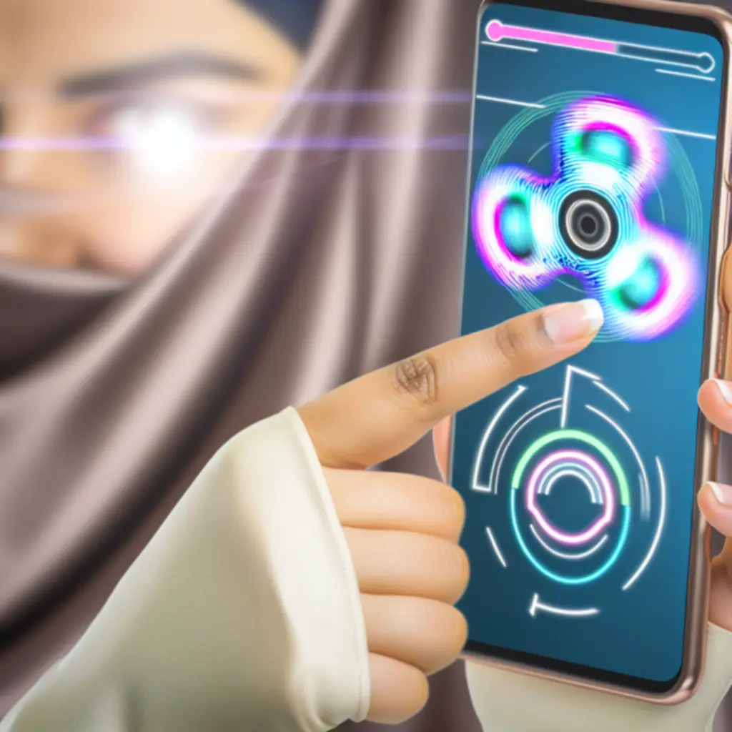 Közelkép az ujjmozdulatokról, amelyek a spinner pörgetését irányítják